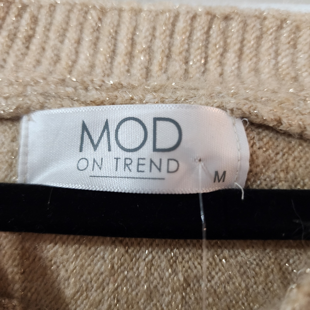 MOD On Trend Women's Shimmer Crewneck Sweater in Beige - Picture 4 of 6